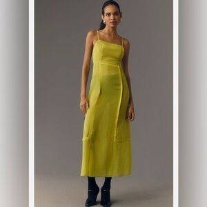 By‎ Anthropologie Sheer Paneled Midi Dress in Chartreuse | Size 8